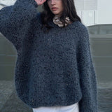 Load image into Gallery viewer, Fashionable sequined sweater, loose round neck lantern sleeve head, knitted sweater