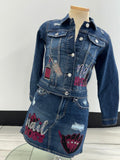 Load image into Gallery viewer, Kids Patch Denim Jean Jacket &amp; Skirt Set