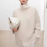 Load image into Gallery viewer, High neck cashmere sweater for women loose and thick with Woolen sweater with a knitted base