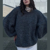 Load image into Gallery viewer, Fashionable sequined sweater, loose round neck lantern sleeve head, knitted sweater