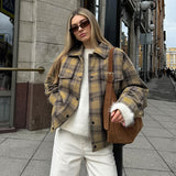 Load image into Gallery viewer, Checkered wool coat women&#39;s retro loose woolen coat