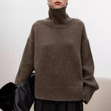 Load image into Gallery viewer, High neck cashmere sweater for women loose and thick with Woolen sweater with a knitted base