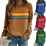 Load image into Gallery viewer, Colorful striped printed round neck pullover long sleeved sweatshirt