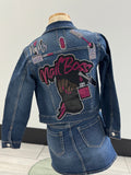 Load image into Gallery viewer, Kids Patch Denim Jean Jacket &amp; Skirt Set