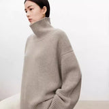 Load image into Gallery viewer, High neck cashmere sweater for women loose and thick with Woolen sweater with a knitted base