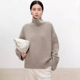 Load image into Gallery viewer, High neck cashmere sweater for women loose and thick with Woolen sweater with a knitted base