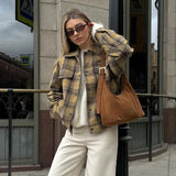 Load image into Gallery viewer, Checkered wool coat women&#39;s retro loose woolen coat