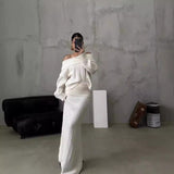 Load image into Gallery viewer, Winter Knitted Two Piece Set for Women Elegant Off Shoulder Sweater Pullover Top Slim Skirt Suit Fashion Office Ladies Outfits