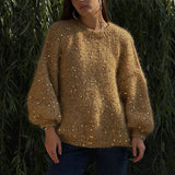 Load image into Gallery viewer, Fashionable sequined sweater, loose round neck lantern sleeve head, knitted sweater