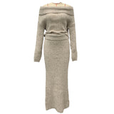 Load image into Gallery viewer, Winter Knitted Two Piece Set for Women Elegant Off Shoulder Sweater Pullover Top Slim Skirt Suit Fashion Office Ladies Outfits