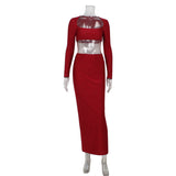 Load image into Gallery viewer, European and American long sleeved long skirt set, strapless short top, high waist, hip hugging skirt, sexy and spicy two-piece set