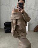 Load image into Gallery viewer, Winter Knitted Two Piece Set for Women Elegant Off Shoulder Sweater Pullover Top Slim Skirt Suit Fashion Office Ladies Outfits