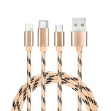 Load image into Gallery viewer, Bulk 3 in 1 Braided Multiple USB Fast Charger Cord 3ft(1m) with Lighting, Micro USB, Type C