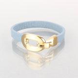 Load image into Gallery viewer, Blue leather bracelet with gold clasp