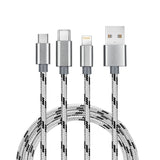 Load image into Gallery viewer, Bulk 3 in 1 Braided Multiple USB Fast Charger Cord 3ft(1m) with Lighting, Micro USB, Type C